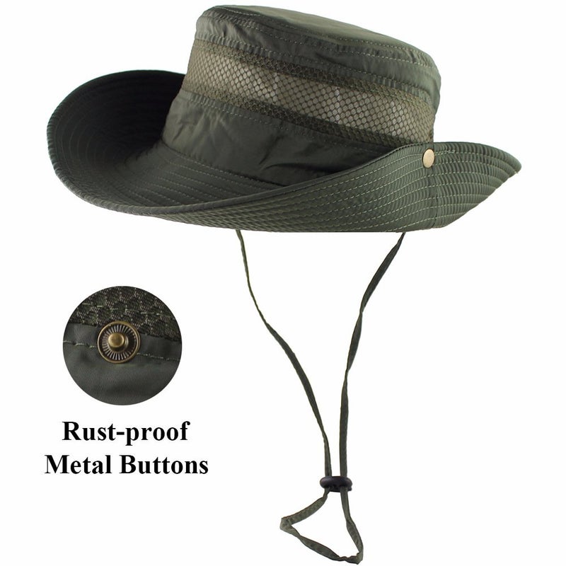 CAMOLAND Breathable Wide Brim Boonie Hat Outdoor UPF 50+ Sun Protection Mesh Safari Cap for Travel Fishing (Army Green) - Image 3